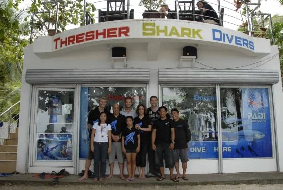 The TSD team outside the dive shop before the typhoon